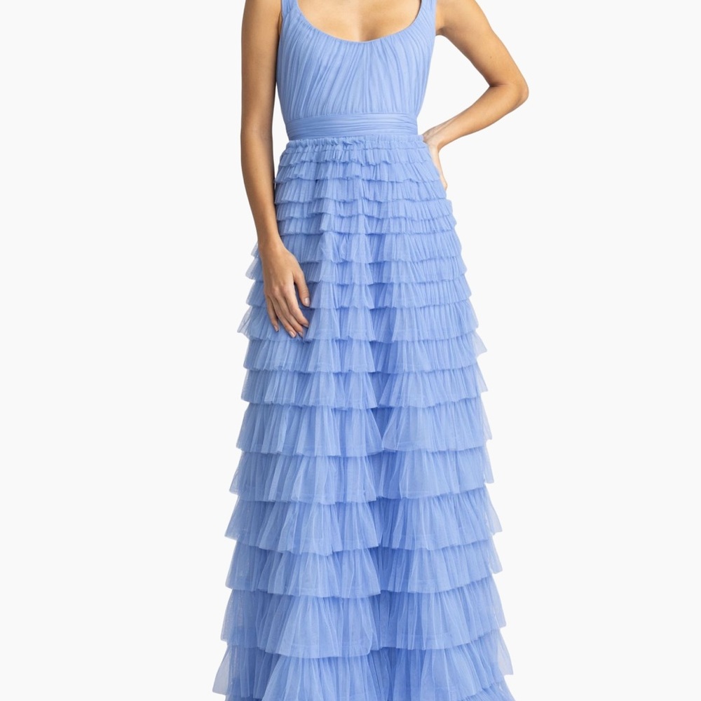 Zac Posen Blue Layered tulle ruffle gown